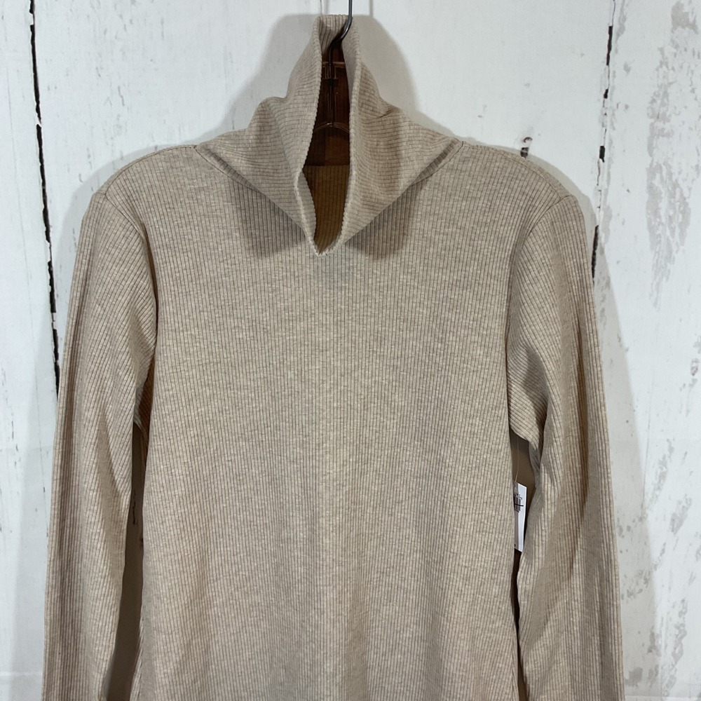 Old Navy Ribbed Turtleneck Mini Dress Women L Beige Long Sleeve Bodycon Neutral - Picture 2 of 11